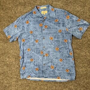 Campia Moda Hawaiian Shirt Mens M Blue Orange Hibiscus Floral Aloha Island Beach